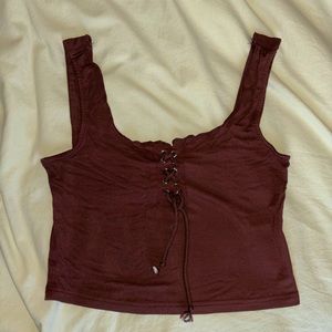 cropped lace-up tank top